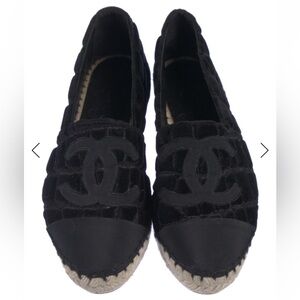 CHANEL Black Velvet Espadrilles